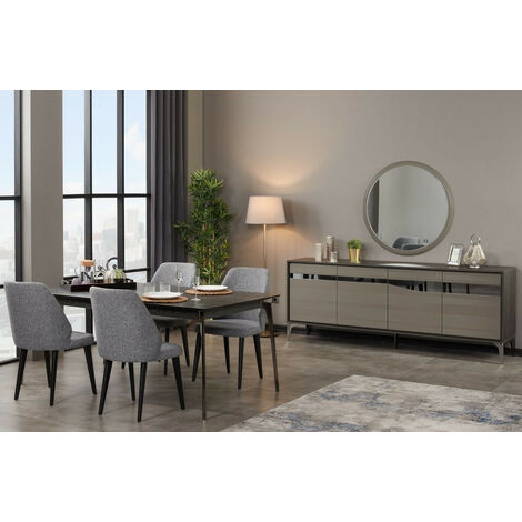 Comedor completo SOHO con 4 sillas nogal oscuro y crema (1/5)