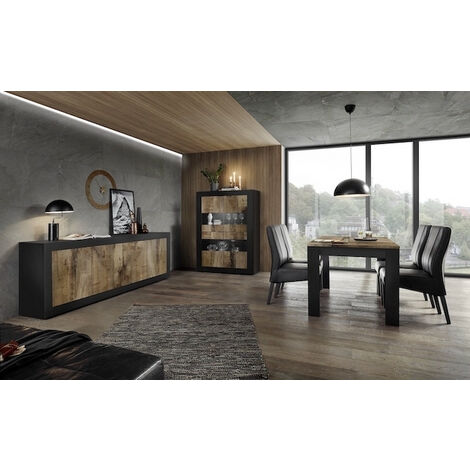 Comedor completo BASIC negro mate/pero - Vitrina: CON