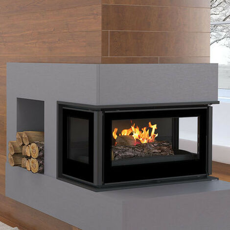 Inserto para chimenea de leña con turbina 3 lados acristalados 16 kW HOLGUIN - Toma de aire exterior: SIN
