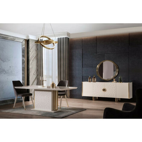 Comedor completo GOLDSTAR con 4 sillas blanco y metal dorado