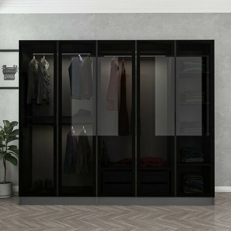 Armario con 3 puertas en cristal ahumado, blanco/negro 135 x 190 cm