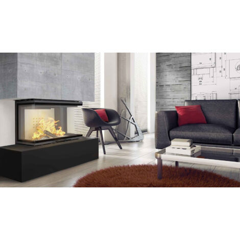 Inserto para chimenea de leña 3 lados acristalados y puerta de guillotina 7 kW NOLWENN