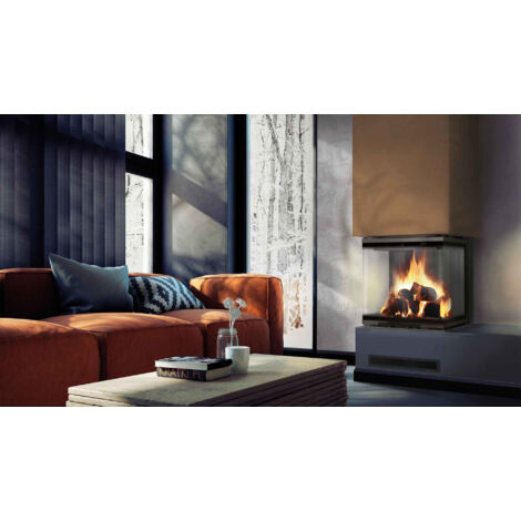 Inserto para chimenea de leña 3 lados acristalados y puerta de guillotina 10 kW NOLWENN
