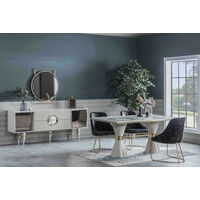 Comedor completo ERMIGAN con 4 sillas blanco, gris y dorado