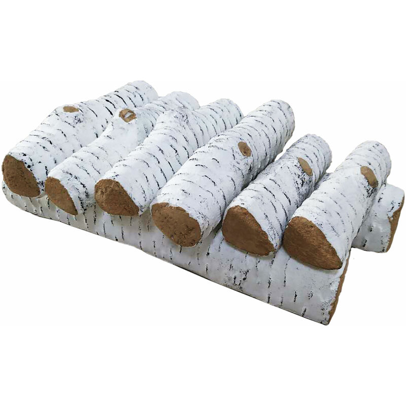 Leños decorativos de fibra cerámica en blanco para chimenea. Pack de 8 uds