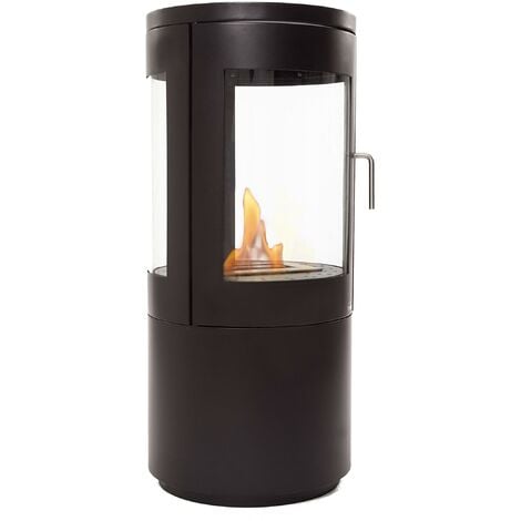 Estufa de etanol diseño de torre en acero negro con puerta de cristal templado