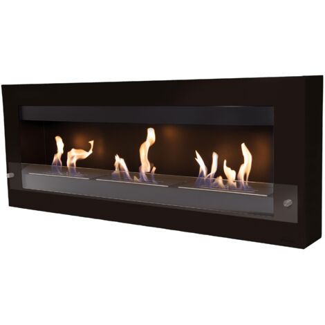 Chimenea de etanol mural extra grande en acero y cristal templado Negro