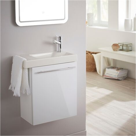 Meuble lave-mains pour wc blanc avec porte serviette et mitigeur à