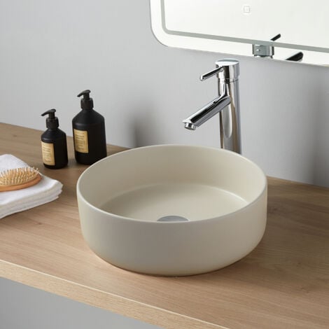 Vasque à poser Andria ø37cm - Beige mat - Rebords fins