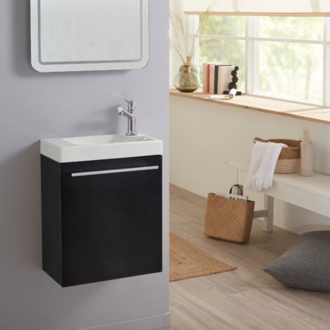 Pack Meuble lave-mains Noir Mat - Mitigeur à droite - L.42.5 X H. 52.5 cm - Hamac 3