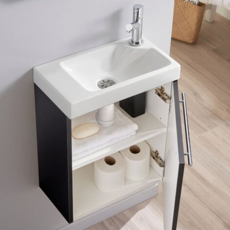 Pack Meuble lave-mains Noir Mat - Mitigeur à droite - L.42.5 X H. 52.5 cm - Hamac 3