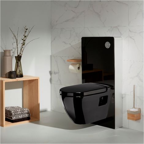 Pack wc - Bâti wc + cuvette wc smarta noire - Façade en verre noir