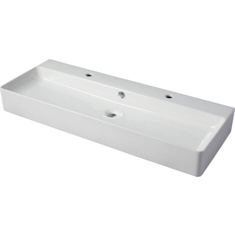 Vasque à poser ou à suspendre double robinet grande taille 110 x 42 cm - Regus