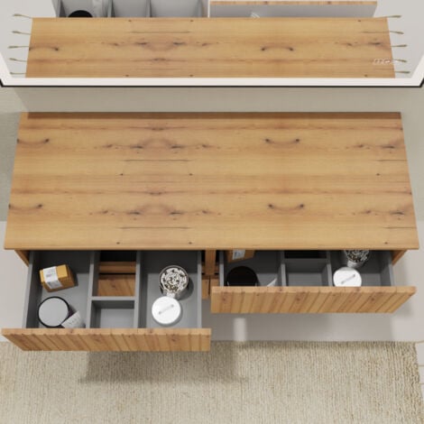 Meuble salle de bain 120 cm pour vasque à poser - Effet bois strié - A suspendre - Karaib 2
