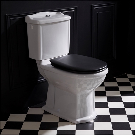 Cuvette WC rétro à poser blanche – Abattant avec charnières chromées -  Richmond