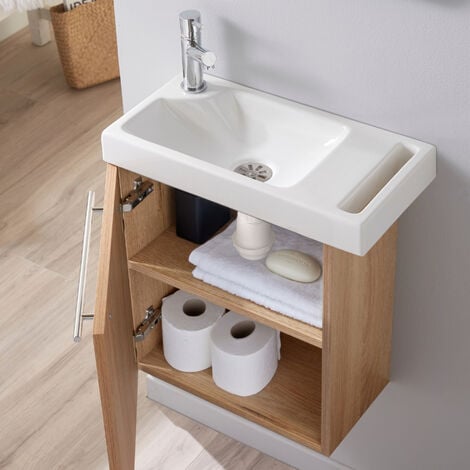 Pack lave mains Chêne Oak bordolino avec lave mains porte serviette et robinetterie eau froide
