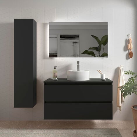 Meuble salle de bain suspendu avec vasque teck 100 Contemporain noir