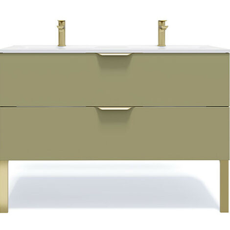 Meuble de salle de bain suspendu double vasque intégrée 120cm 2 tiroirs Vert olive - Venice
