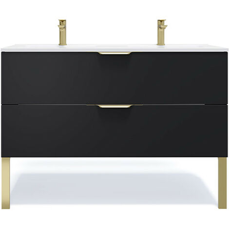 Meuble de salle de bain suspendu double vasque intégrée 120cm 2 tiroirs Noir - Venice