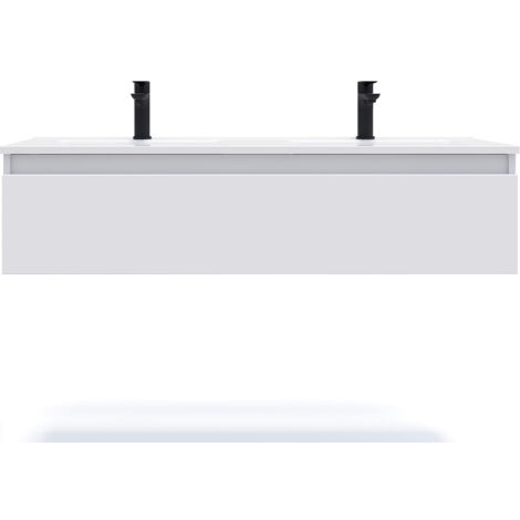 Meuble de salle de bain suspendu double vasque intégrée 120cm 1 tiroir Blanc - Hudson (1/5)