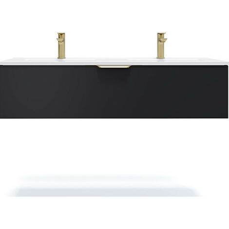 Meuble de salle de bain suspendu double vasque intégrée 120cm 1 tiroir Noir - Venice