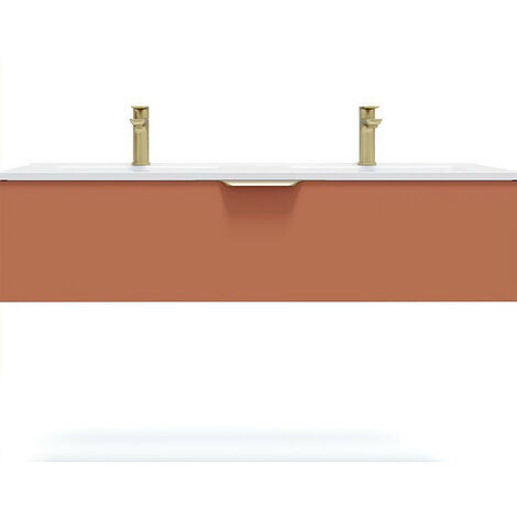Meuble de salle de bain suspendu double vasque intégrée 120cm 1 tiroir Terracotta - Venice