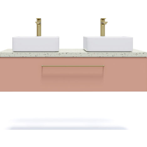 Meuble de salle de bain suspendu 2 vasques à poser 120cm 1 tiroir Abricot - Glasgow (1/5)
