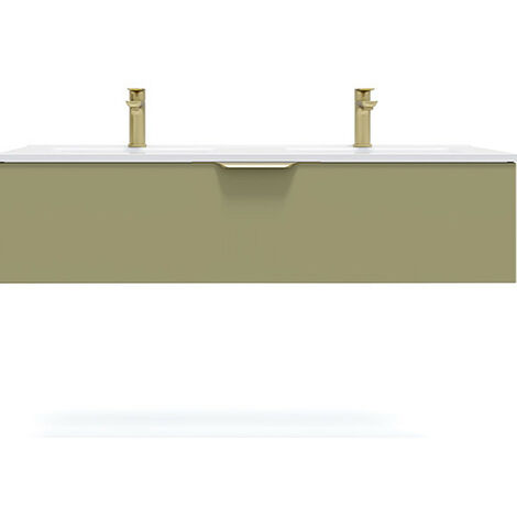 Meuble de salle de bain suspendu double vasque intégrée 120cm 1 tiroir Vert olive - Venice (1/5)