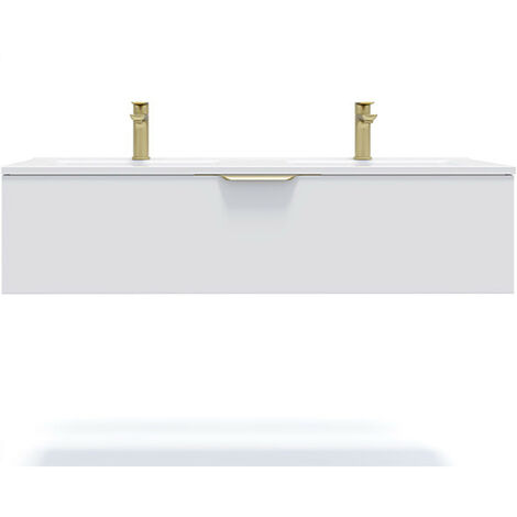 Meuble de salle de bain suspendu double vasque intégrée 120cm 1 tiroir Blanc - Venice