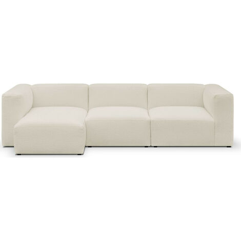 Canapé d'angle à gauche modulable avec méridienne 4 places en tissu bouclé beige - Modulo (1/5)
