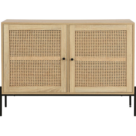 Buffet 2 portes en cannage naturel et effet chêne 110 cm - Iris (1/5)