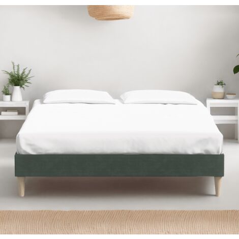 Ensemble lit adulte 140x190 cm en velours vert avec tête de lit