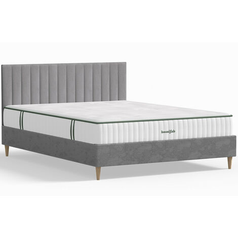 Ensemble lit adulte 140x190 cm en velours beige Dina + Matelas