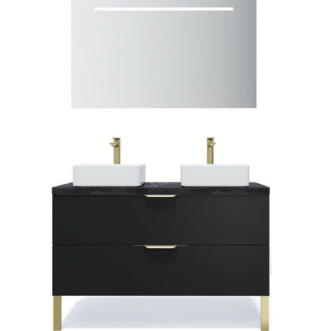 Meuble de salle de bain suspendu 2 vasques à poser 120cm 2 tiroirs Noir + miroir - Venice (1/5)