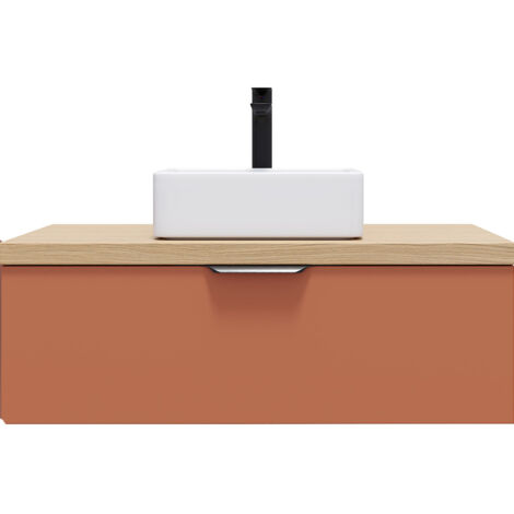 Meuble de salle de bain suspendu vasque à poser 90cm 1 tiroir Terracotta - Soho (1/5)