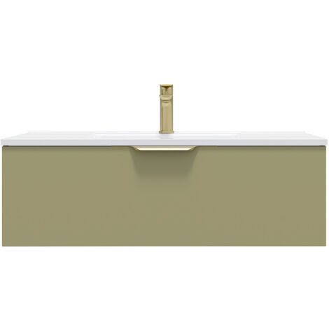 Meuble de salle de bain suspendu vasque intégrée 90cm 1 tiroir Vert olive - Venice (1/5)