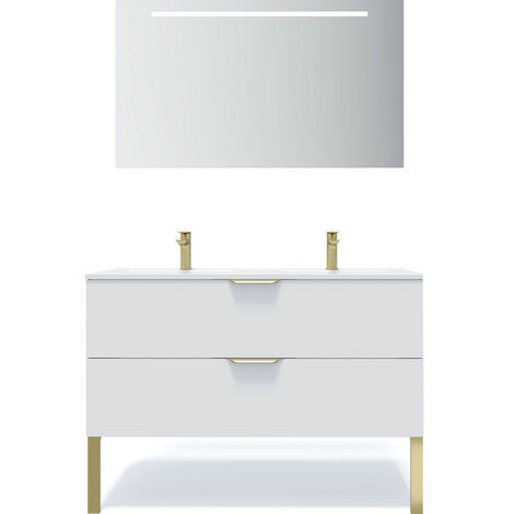 Meuble de salle de bain suspendu double vasque intégrée 120cm 2 tiroirs Blanc + miroir - Venice (1/5)
