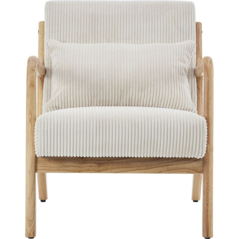 Homifab – Fauteuil relax en bois massif et velours côtelé beige – Assise large 65x58cm – Dossier incliné pour confort optimal – Charge 120kg