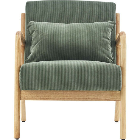 Homifab – Fauteuil relax en bois massif et velours côtelé vert – Assise large 65x57cm – Dossier incliné pour confort optimal – Charge max 120kg