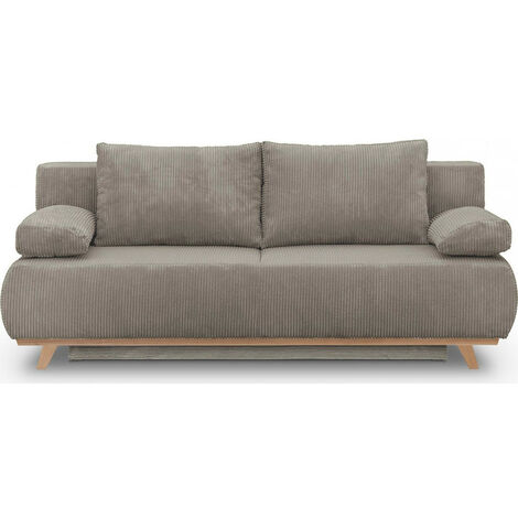Canapé convertible 3 places avec coffre de rangement en velours côtelé taupe - Laria (1/5)