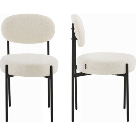 Lot de 2 chaises en tissu bouclé écru, piètement métal noir - Evora (1/5)