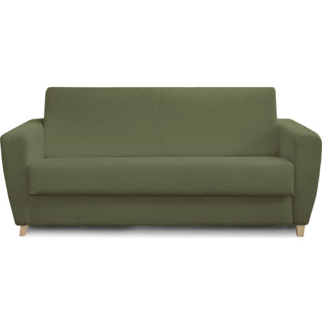 Canapé convertible 3 places en tissu bouclette vert kaki - ouverture express - Leandro (1/5)