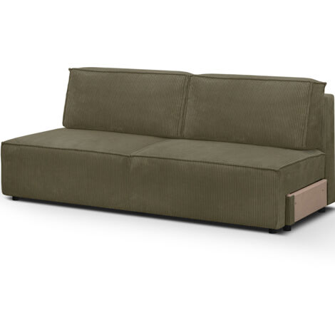Module canapé convertible 2 places avec coffre de rangement en velours côtelé vert kaki - Harper Mod (1/5)