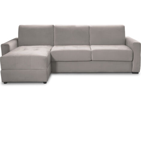 Canapé d'angle convertible réversible 5 places en velours taupe - ouverture express - Andrea (1/5)