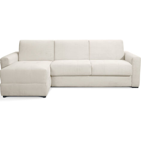 Canapé d'angle convertible réversible 5 places en velours côtelé beige - ouverture express - Andrea (1/5)