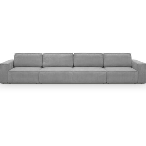 Homifab – Canapé modulable convertible 7 places en velours côtelé gris clair – Coffre de rangement – Dimensions de couchage 150 x 197 cm – Fabriqué en Europe (1/5)