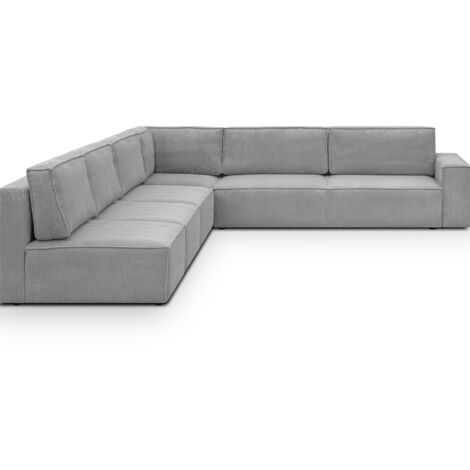 Canapé d'angle à gauche convertible modulable 10 places avec coffre de rangement en velours côtelé gris clair - Harper Mod (1/5)