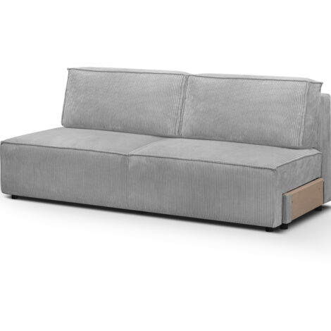 Module canapé convertible 2 places avec coffre de rangement en velours côtelé gris clair - Harper Mod (1/5)