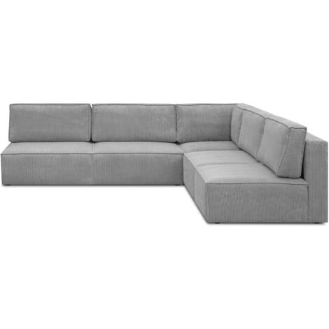 Canapé d'angle à droite modulable 8 places en velours côtelé gris clair - Harper Mod (1/5)
