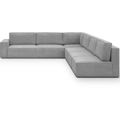 Canapé d'angle à droite convertible modulable 10 places avec coffre de rangement en velours côtelé gris clair - Harper Mod (1/5)